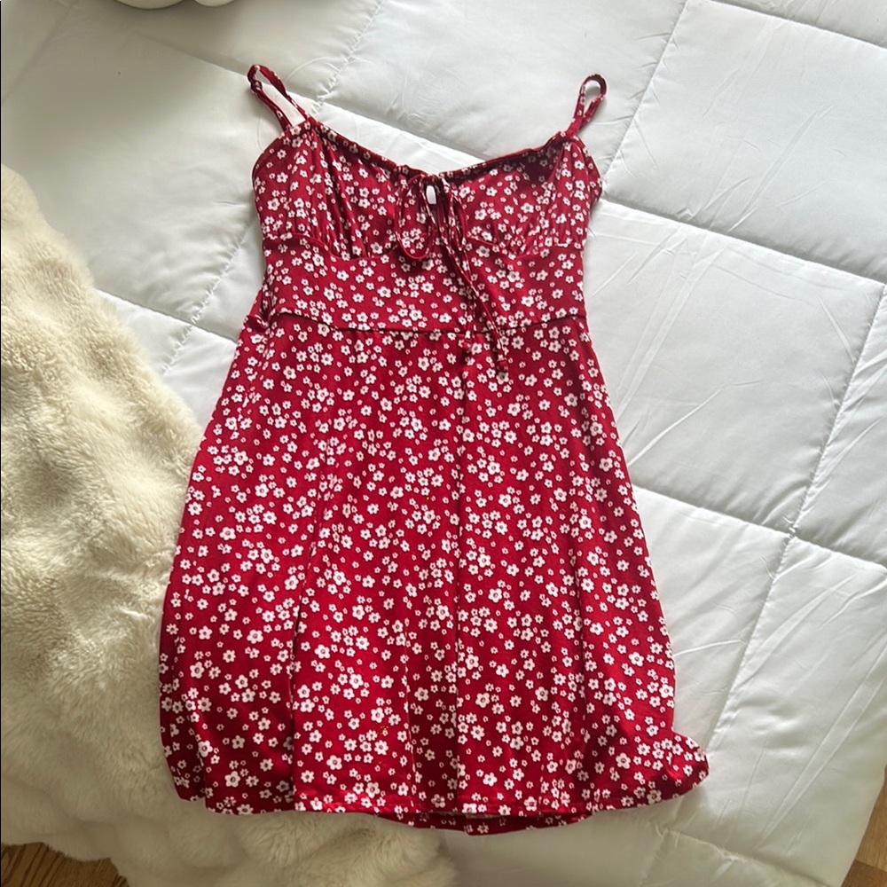 Hollister Red Dress with White Floral Pattern